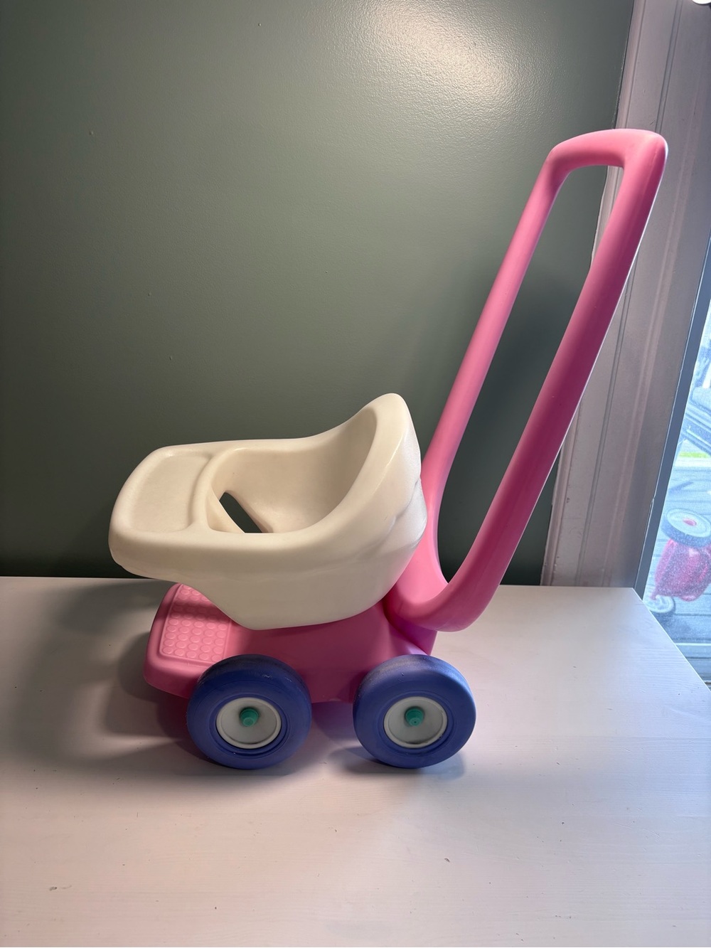 Vintage Little Tikes Baby Doll Stroller Pink & White Carriage Buggy Childs Toy